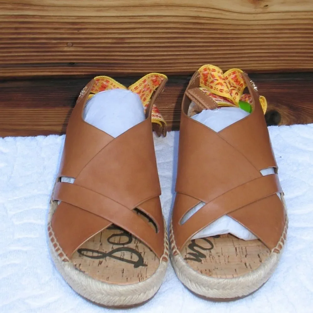 Sam Edelman 7 Womens Brown Leather Espadrilles Sandals Shoes